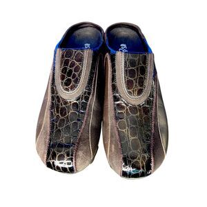 Asgi Womens Brown Leather Slip on Mule Clogs Sz 9.5M Crocodile Alligator Suede